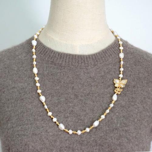 Crystal Necklace Brass with Crystal Pearl & Cats Eye & Freshwater Pearl plated fashion jewelry golden nickel lead & cadmium free Length 72 cm Sold By PC