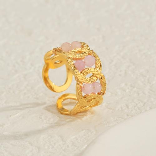 Anel de dedo de aço inoxidável, Aço inoxidável 304, with Pedra natural, banhado, joias de moda, dourado, vendido por PC