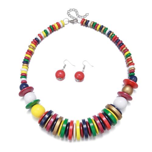 Jewelry Sets, sweater chain necklace & earring, Wood, stoving varnish, 2 pieces & fashion jewelry & for woman, more colors for choice, Sold By Set