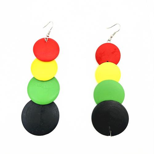 Wood Earring, fashion jewelry & for woman, multi-colored, 110x35mm, Sold By Pair