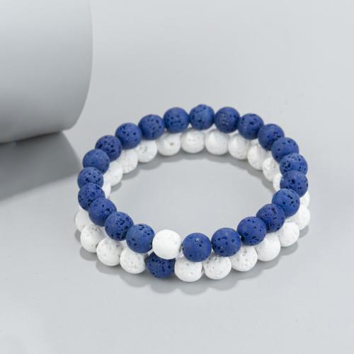 Gemstone Bracelets, Lava, 2 pieces & fashion jewelry & for man, more colors for choice, Bead size: 6mm., Length:19 cm, Sold By Set