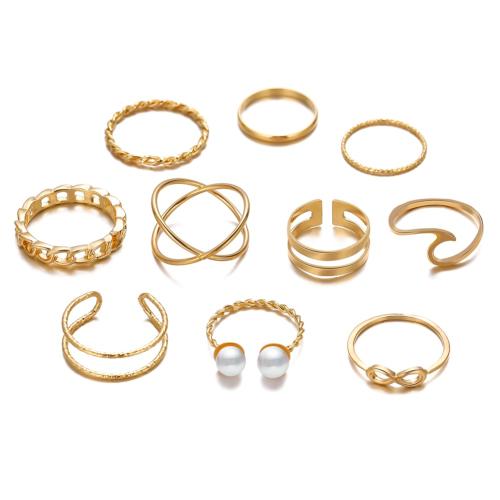 Cink Alloy Ring Set, Cink ötvözet, -val Műanyag Pearl, galvanizált, 10 darab & divat ékszerek & a nő, több színt a választás, Által értékesített Set
