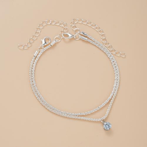 Zinc Alloy Anklet with Cubic Zirconia 2 pieces & fashion jewelry & for woman original color Sold By Set