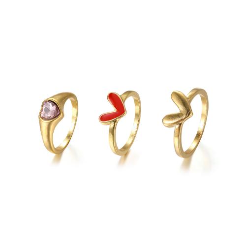 Zestaw pierścieni stopowych cynku, Stop cynku, ze Kryształ, trzy sztuki & biżuteria moda & dla kobiety & emalia, złoto, sprzedane przez Ustaw