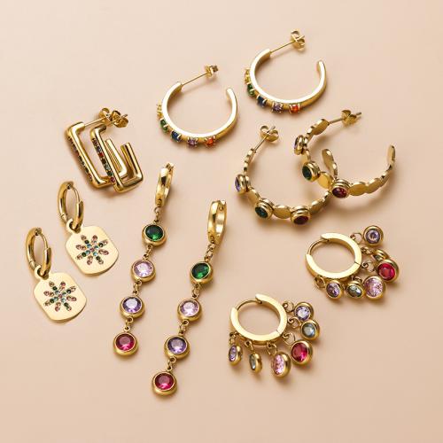 Titan Stahl Ohrring, Titanstahl, verschiedene Stile für Wahl & Micro pave Zirkonia & für Frau, goldfarben, verkauft von Paar