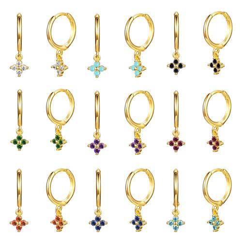 Cubic Zirconia Micro Pave Brass Earring, with turquoise & 925 Sterling Silver, micro pave cubic zirconia & for woman, more colors for choice, Inner diameter 9mm, Sold By Pair