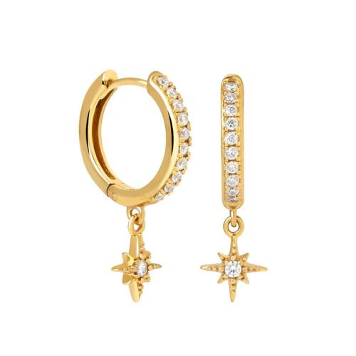 Cubic Zirconia Micro Pave Brass Earring with 925 Sterling Silver plated micro pave cubic zirconia & for woman Inner diameter 9mm Sold By Pair