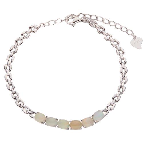 925 Sterling Silver Bangle Bracelet, with Opal & Topaze & Garnet, with 4cm extender chain, different materials for choice & for woman, more colors for choice, Length:17 cm, Sold By PC