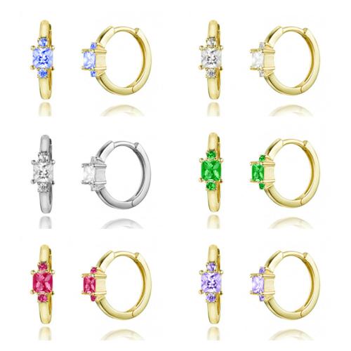 Cubic Zirconia Micro Pave Brass Earring, with 925 Sterling Silver, plated, micro pave cubic zirconia & for woman, more colors for choice, Inner diameter 9mm, Sold By Pair