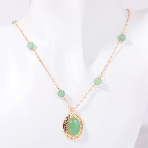 Brass Necklace, with Gemstone, with 5cm extender chain, plated, for woman, golden, Length:42 cm, Sold By PC