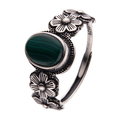 925 Sterling Silver Finger Rings, with Malachite, for woman, silver color, Sold By PC