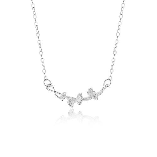 925 Sterling Silver Necklace, with 2.2inch extender chain, Ginkgo Leaf, cross chain & for woman, silver color, Length:Approx 15 Inch, Sold By PC