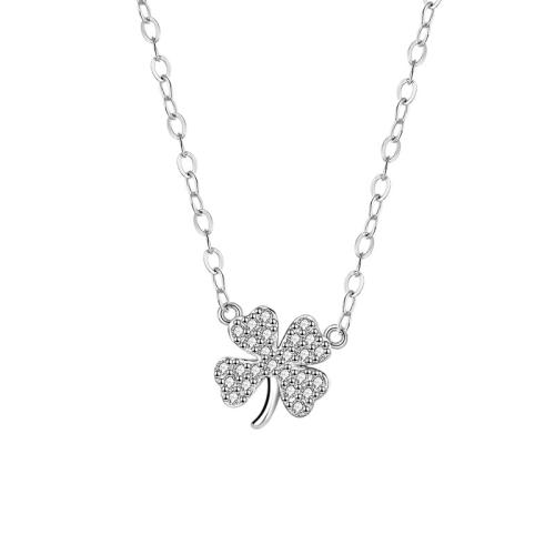 925 Sterling Silver Necklace with 2inch extender chain Four Leaf Clover platinum plated cross chain & for woman & with rhinestone Length Approx 15.7 Inch Sold By PC