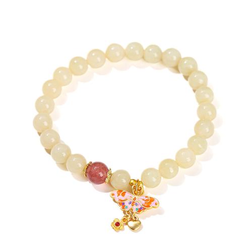 Hetian Jade bracelet, avec laiton & alliage de zinc, papillon, fait à la main, bijoux de mode & pour femme, beads length 8mm, Longueur Environ 7-7.5 pouce, Vendu par PC