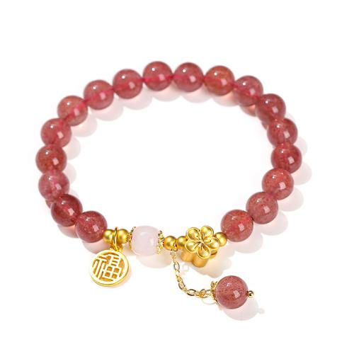 Strawberry Quartz Bracelet, with Jade & Brass, handmade, fashion jewelry & for woman, Length:Approx 7-7.5 Inch, Sold By PC