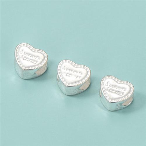 925 Sterling Silver Spacer Bead, Heart, DIY, silver color, 10x8.40mm, Hole:Approx 4mm, Sold By PC