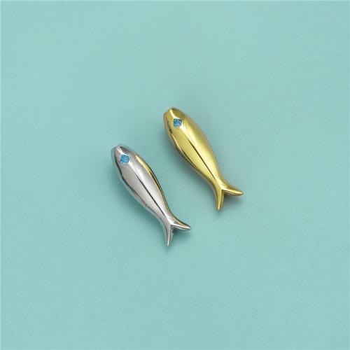 Perles d'espacement Bijoux, Argent sterling 925, poisson, DIY & pavé de micro zircon, plus de couleurs à choisir, 15.60x4.30mm, Trou:Environ 1mm, Vendu par PC
