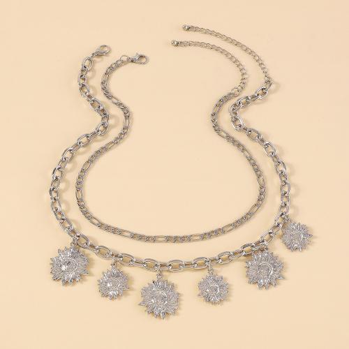 Κράμα ψευδάργυρου Κοσμήματα Κολιέ, με Σίδερο, Διπλό επίπεδο & κοσμήματα μόδας & για τη γυναίκα, το χρώμα της πλατίνας, Μήκος Περίπου 37.5-51.5 cm, Sold Με PC