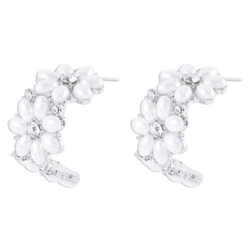 Zinc Alloy Stud Earring with Plastic Pearl fashion jewelry & for woman & with rhinestone Sold By Pair