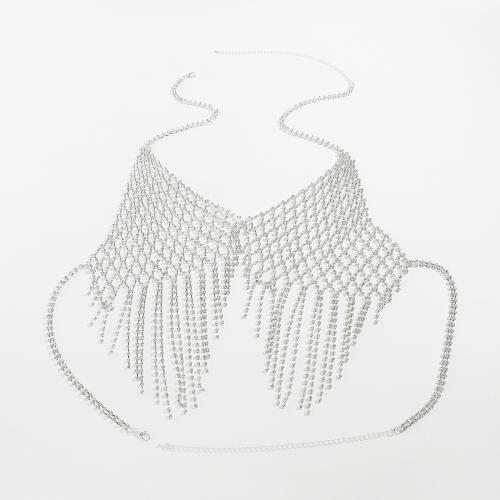 Body Chain Jewelry, Iron, with Tibetan Style, for woman & with rhinestone, platinum color, Sold By PC