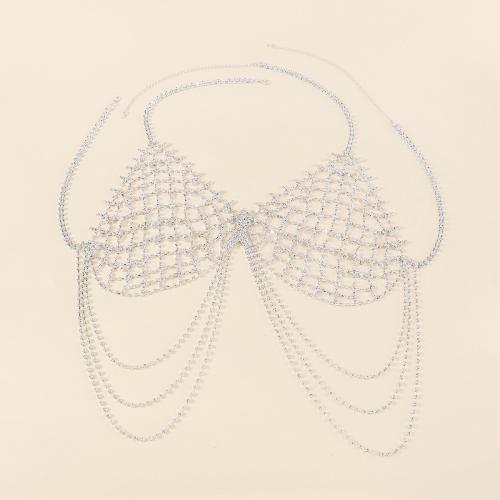 Bijoux chaîne de corps, fer, pour femme & avec strass, couleur platine, Vendu par PC
