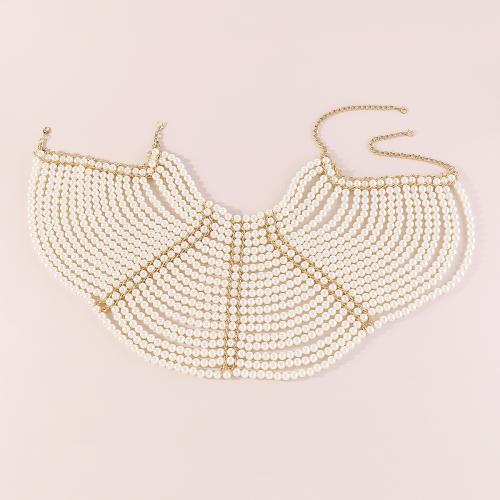 Body Chain Jewelry Zinc Alloy with Plastic Pearl multilayer & for woman beige Sold By PC