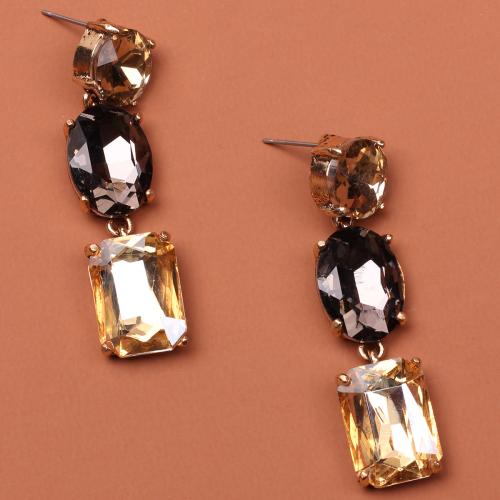 Tibetan Style Stud Earring, with Crystal, fashion jewelry & for woman, 65x14mm, Sold By Pair