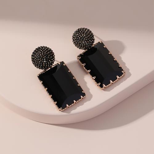 Boucle d'oreille dormeuse en alliage de zinc, avec cristal & laiton, bijoux de mode & pour femme, noire, 41x19mm, Vendu par paire
