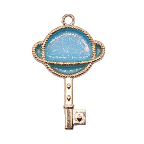 Zinc Alloy Enamel Pendants Key antique gold color plated vintage & fashion jewelry & DIY green Sold By PC