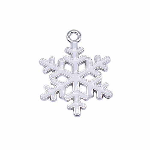 Tibetan Style Enamel Pendants, Snowflake, platinum color plated, fashion jewelry & DIY, white, 25x19mm, Sold By PC