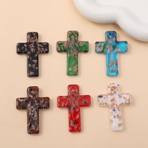 Fashion Lampwork Pendants, Cross, fashion jewelry & DIY, more colors for choice, 49x35mm, Sold By PC