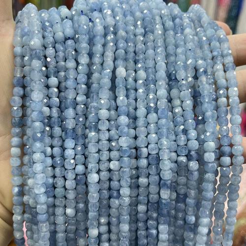 Grânulos de gemstone jóias, Aquamarine, Quadrado, joias de moda & DIY & facetada, azul mar, 4mm, vendido para Aprox 38 cm Strand