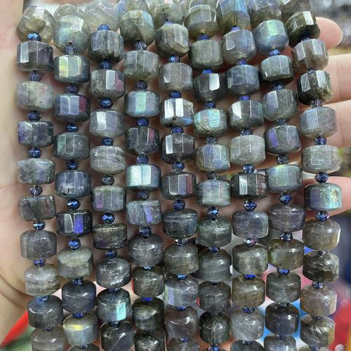Natural Labradorite Beads, Flat Round, fashion jewelry & DIY & faceted, grey, Length about 8-12mm, Sold Per Approx 38 cm Strand