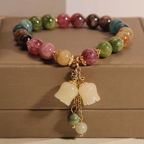 Tourmaline Bracelet with Zinc Alloy Flower fashion jewelry & for woman Length Approx 6-8 Inch Sold By PC