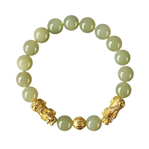 Hetian Jade Bracelet with Zinc Alloy Fabulous Wild Beast gold color plated Unisex Length Approx 6-8 Inch Sold By PC