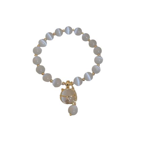 Cats Eye Bracelet with Zinc Alloy Fortune Cat gold color plated fashion jewelry & for woman Length Approx 6-7 Inch Sold By PC