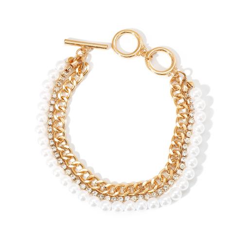 Iron Bracelet with Plastic Pearl fashion jewelry & for woman & with rhinestone Length Approx 19-22 cm Sold By PC