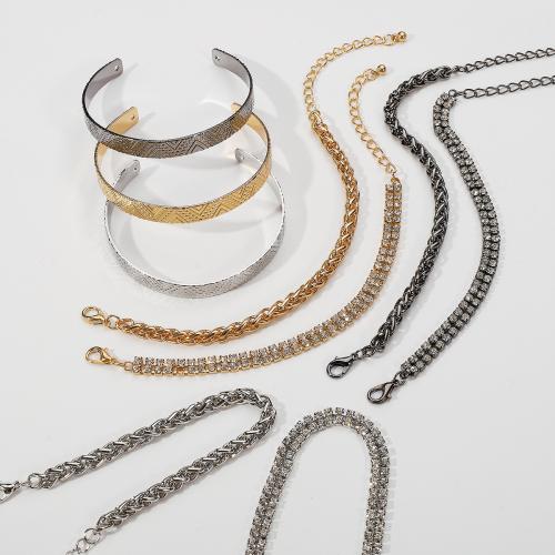 Bracelet en alliage de zinc, trois pièces & bijoux de mode & pour femme & avec strass, plus de couleurs à choisir, Longueur:Environ 17-22 cm, Vendu par fixé
