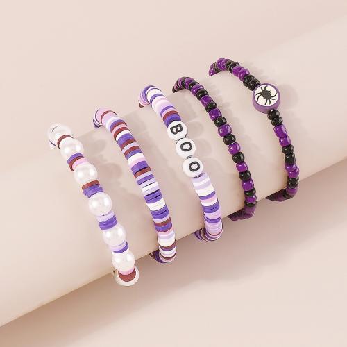 Plastic Bracelet Polymer Clay with Seedbead & Plastic Pearl handmade 5 pieces & fashion jewelry & for woman Sold By Set