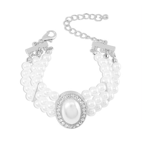 Iron Bracelet with Resin & Plastic Pearl & Zinc Alloy fashion jewelry & for woman & with rhinestone Length Approx 16.5-22.5 cm Sold By PC