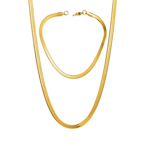 Edelstahl Schmucksets, Armband & Halskette, 304 Edelstahl, 2 Stück & Modeschmuck & für Frau, goldfarben, verkauft von setzen
