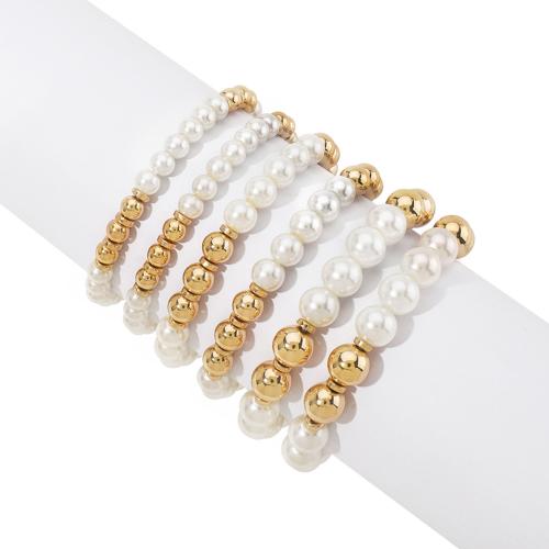 Bracelets de la BCC, plastique revêtu de cuivre, avec perle de plastique, fait à la main, 6 pièces & bijoux de mode & pour femme, plus de couleurs à choisir, Vendu par fixé