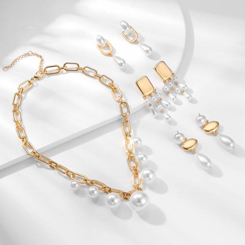 Zinklegierung Schmucksets, mit Glasperlen & Kunststoff Perlen, Modeschmuck & verschiedene Stile für Wahl & für Frau, goldfarben, verkauft von PC