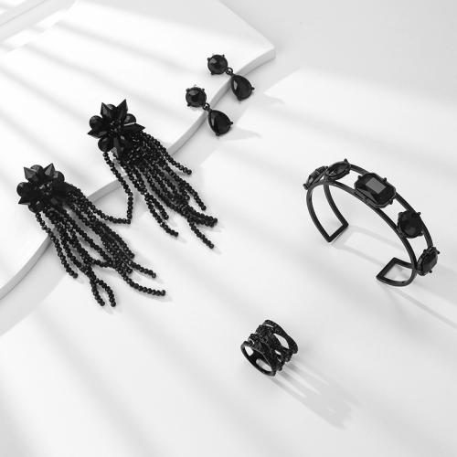 Messing Schmuckset, mit Glasperlen, Modeschmuck & verschiedene Stile für Wahl & für Frau, schwarz, verkauft von PC