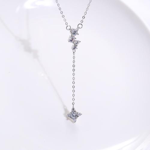Cubic Zircon Micro Pave 925 Sterling Silver Necklace with 5cm extender chain fashion jewelry & micro pave cubic zirconia & for woman Length Approx 39 cm Sold By PC