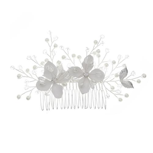 Dekoratives Haarkämmchen, Zinklegierung, mit Kunststoff Perlen, Modeschmuck & für Frau, Silberfarbe, 160x100mm, verkauft von PC