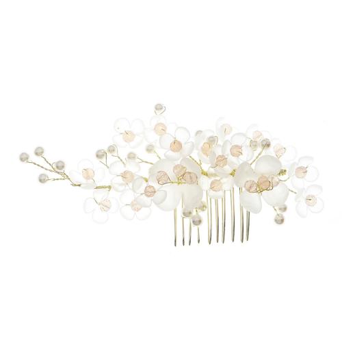 Decorative Hair Combs, Brass, with Crystal & Plastic Pearl, fashion jewelry & for woman, golden, 130x90mm, Sold By PC