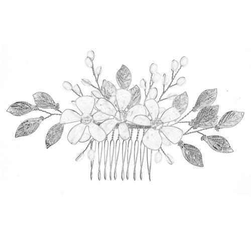 Dekoratives Haarkämmchen, Zinklegierung, mit Kunststoff Perlen, Modeschmuck & für Frau, Silberfarbe, 130x80mm, verkauft von PC