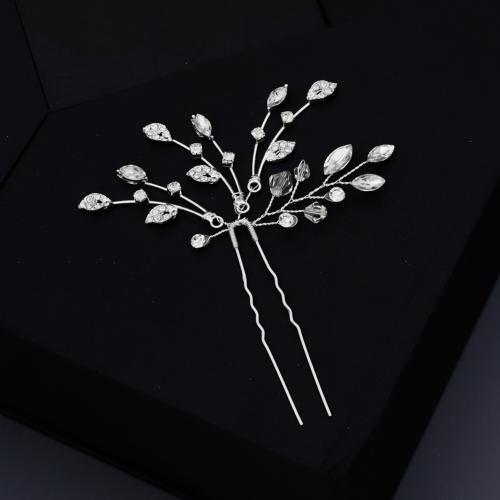 Hair Stick Brass with Crystal fashion jewelry & for woman & with rhinestone silver color Sold By PC