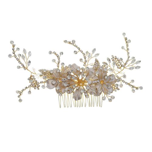 Decorative Hair Combs, Tibetan Style, with Crystal & Brass, fashion jewelry & for woman & with rhinestone, golden, 205x75mm, Sold By PC